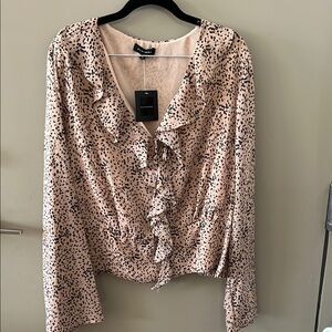 NWT Pelione Women’s Ruffle Long Sleeve Printed XL Top